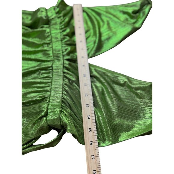 NEW Sincerely Jules Womens L Green Metallic Deep Neck Shiny Pleated Gown Stretch - Picture 15 of 16